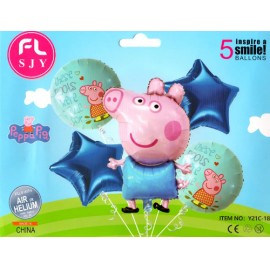 Набір кульок фольгованих Свинка Джордж 5шт (Китай) (в індив. упаковці)