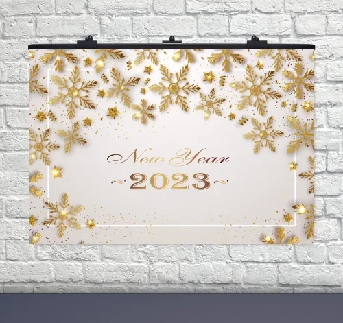 Плакат для свята Золоті Сніжинки new year 2023 75х120 см